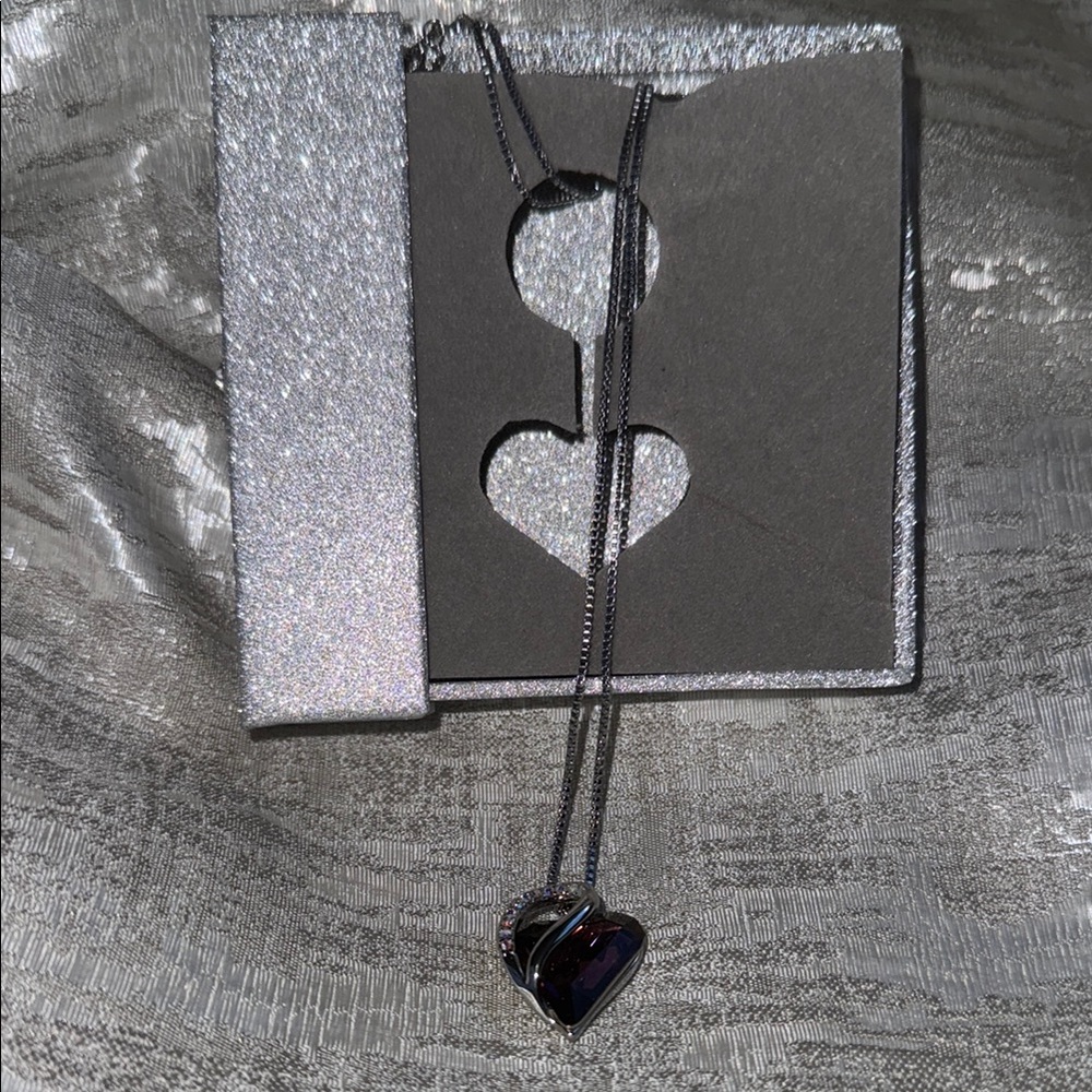 Elegant amethyst  with Silver Heart Necklace